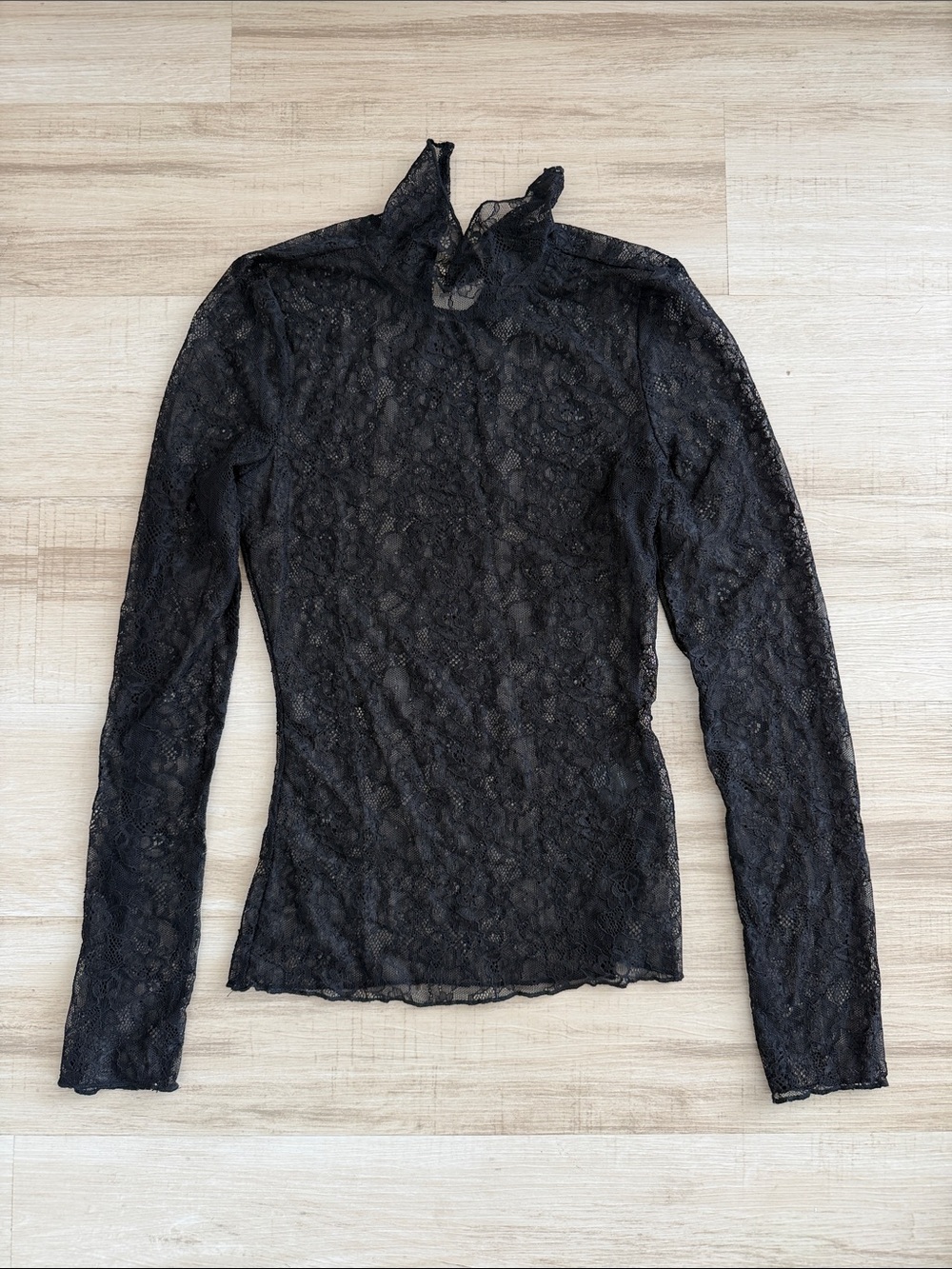 Finesse Black Sheer Lace Long-Sleeve Mock Neck Top